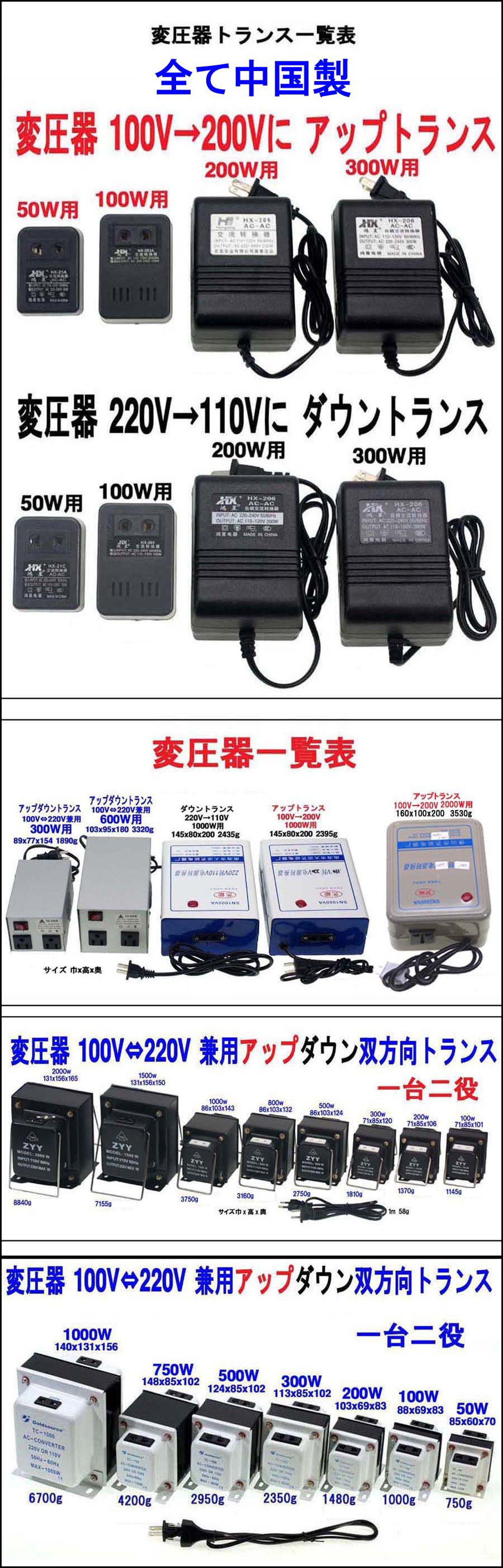 uas]変圧器 アップ トランス 300W 100V→200V 220V 変換 日本で海外製